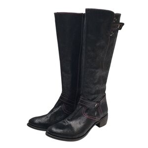 Chanii B Knee High Leather Boots Low Heel Side Zip Size 40